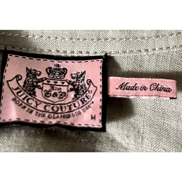 Juicy Couture women's tan linen jacket size Medium gathered waist, pockets - Picture 6 of 9